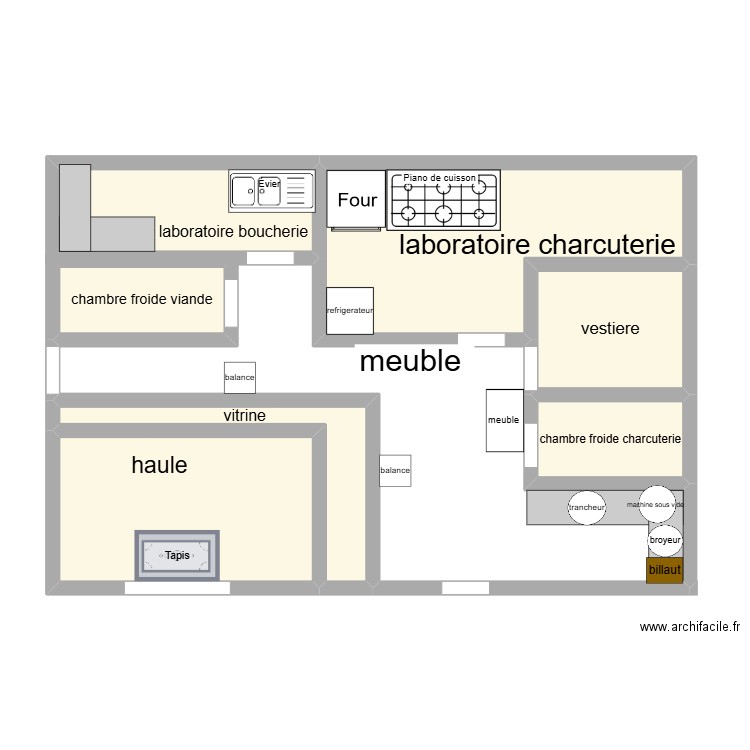 plan boucherie. Plan de 7 pièces et 55 m2