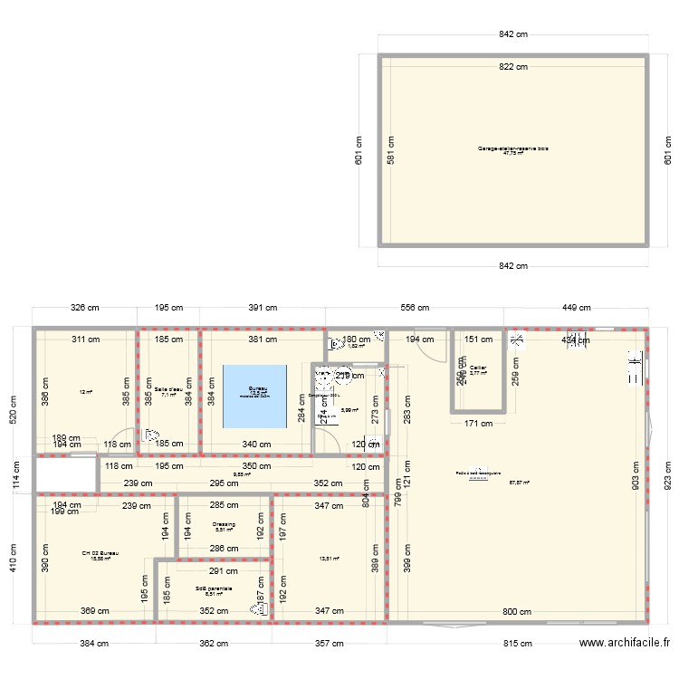 V02. Plan de 13 pièces et 211 m2