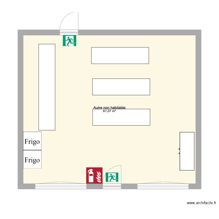 plan epicerie. Plan de 1 pièce et 61 m2