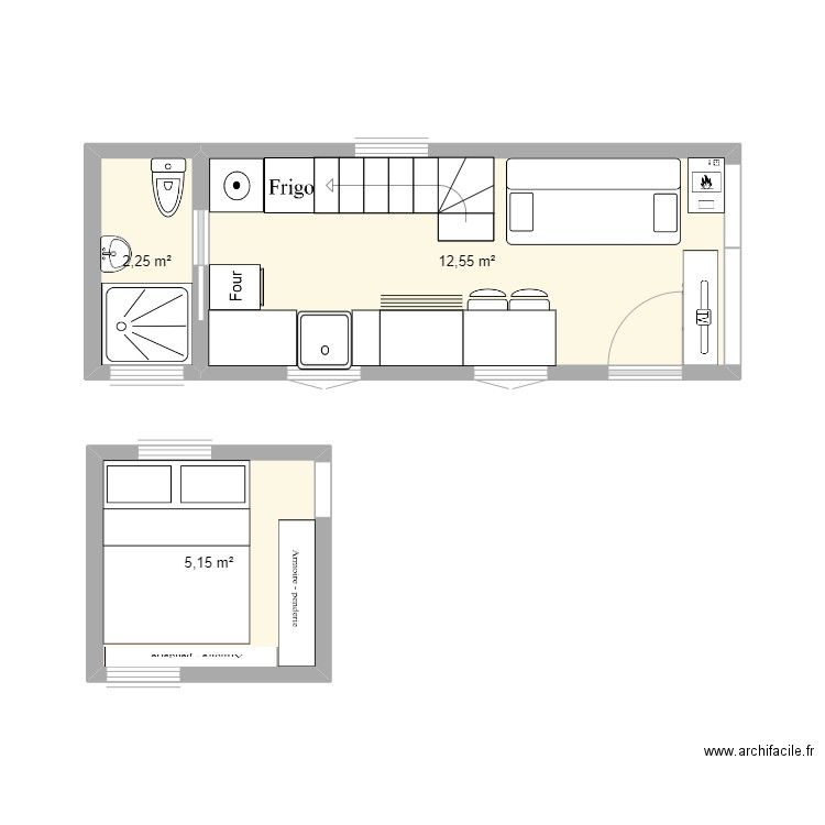 TINYHOUSE. Plan de 3 pièces et 20 m2