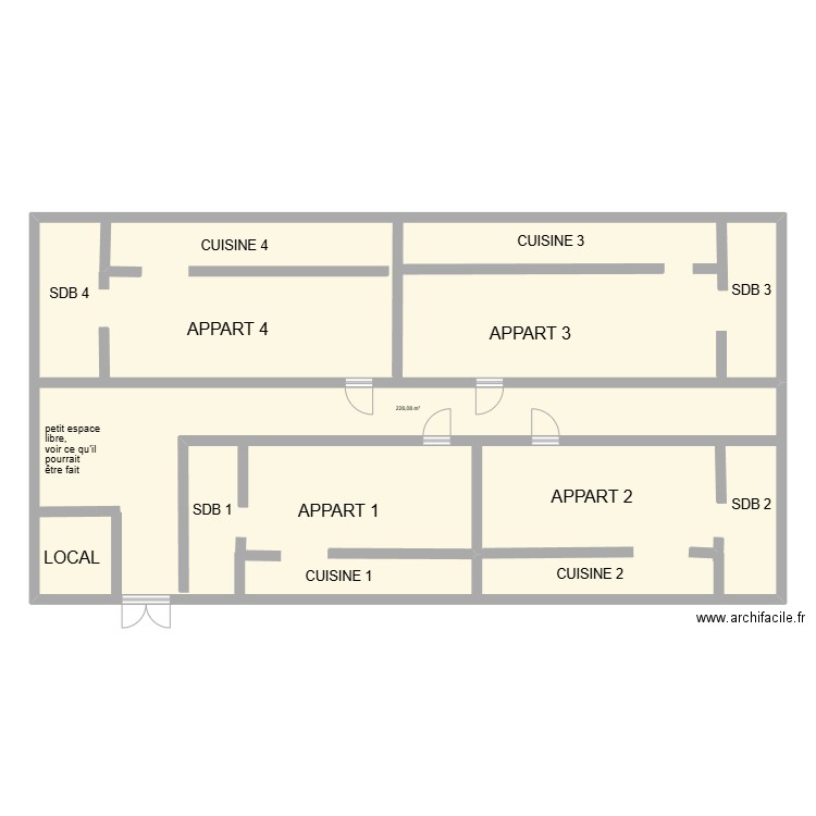 plan 1. Plan de 1 pièce et 228 m2