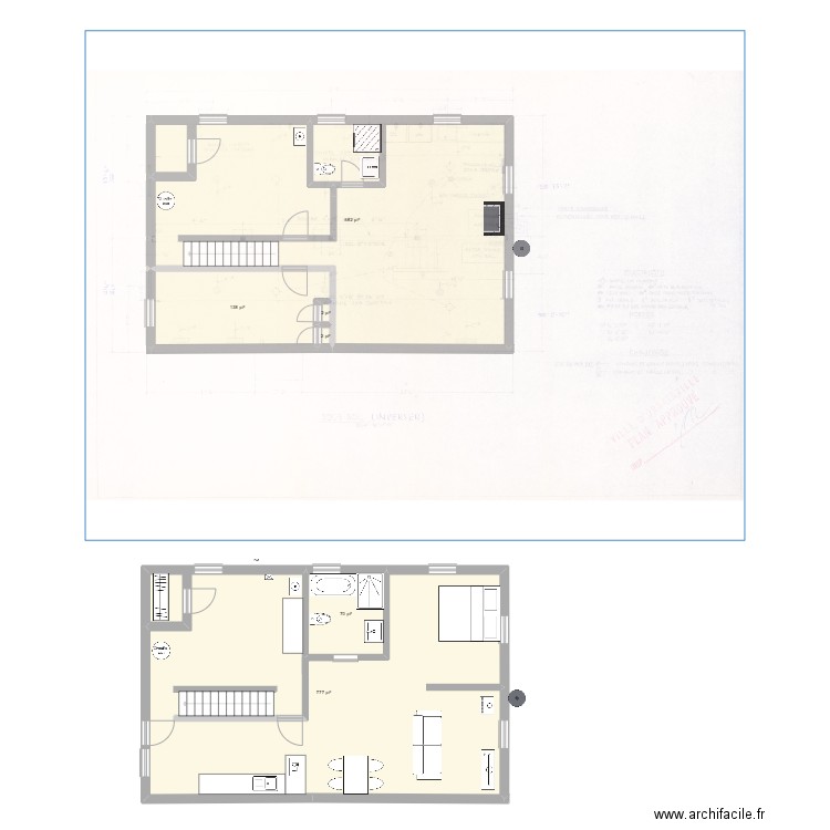 Aménagement new sous sol 1554 Bourbonnais. Plan de 6 pièces et 155 m2