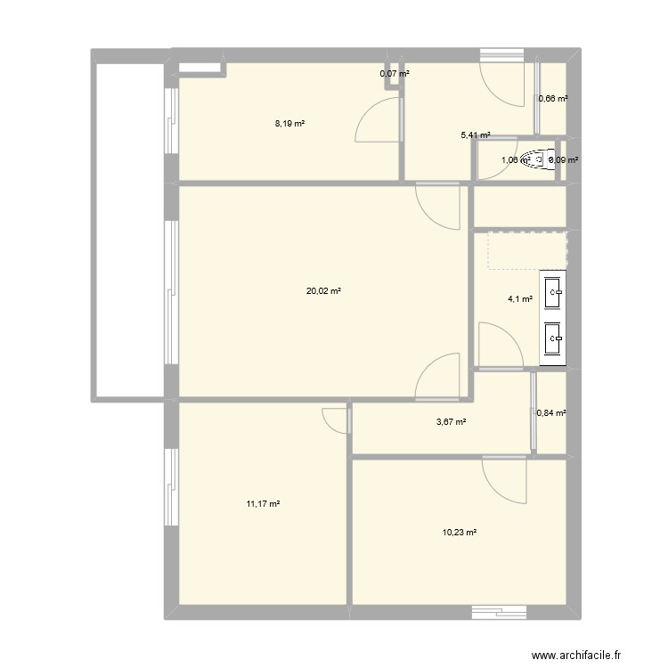 Plan Cascade. Plan de 12 pièces et 66 m2