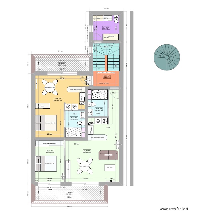 2pp Del II. Plan de 9 pièces et 90 m2