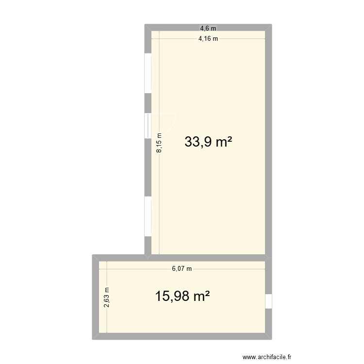 Plan murs exterieurs. Plan de 2 pièces et 50 m2