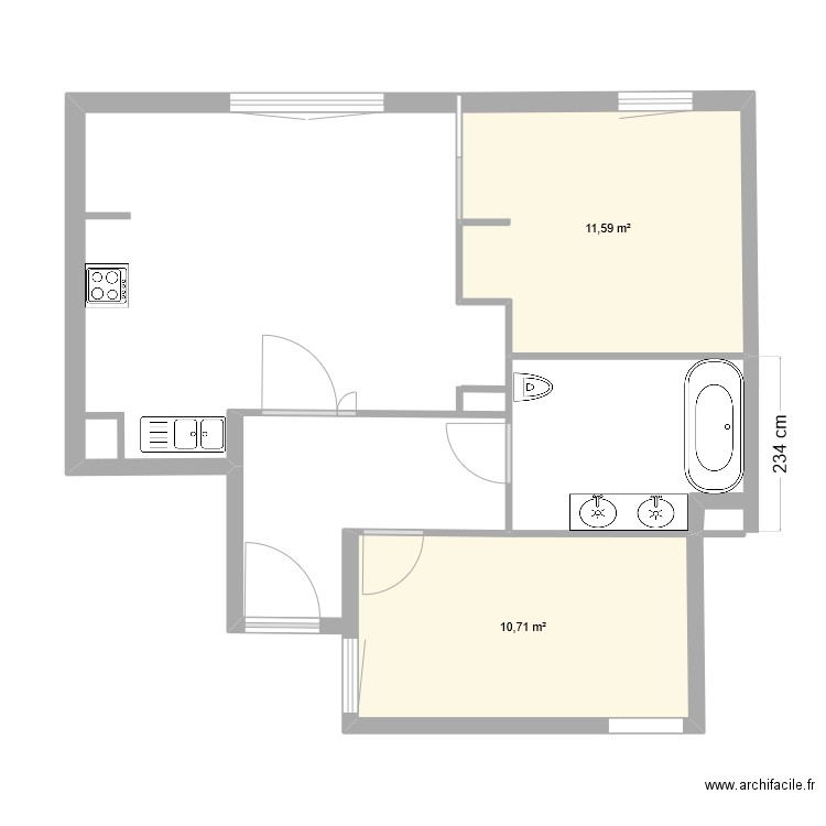 MONNAIE V1. Plan de 2 pièces et 22 m2