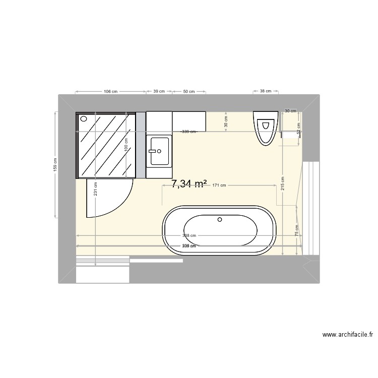 Salle de bain 2. Plan de 1 pièce et 7 m2