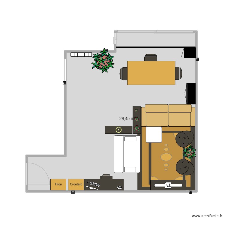  living room. Plan de 1 pièce et 29 m2