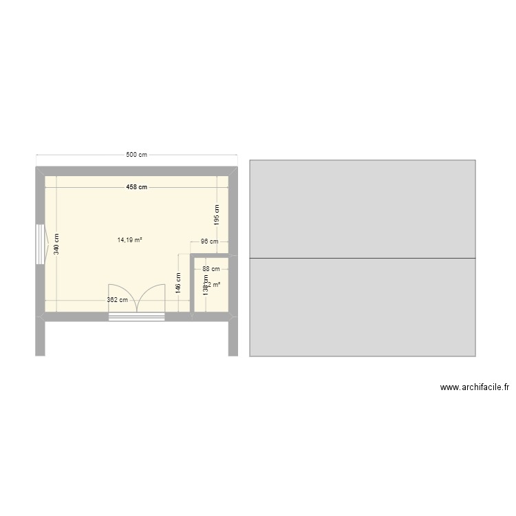 Abri jardin. Plan de 2 pièces et 15 m2