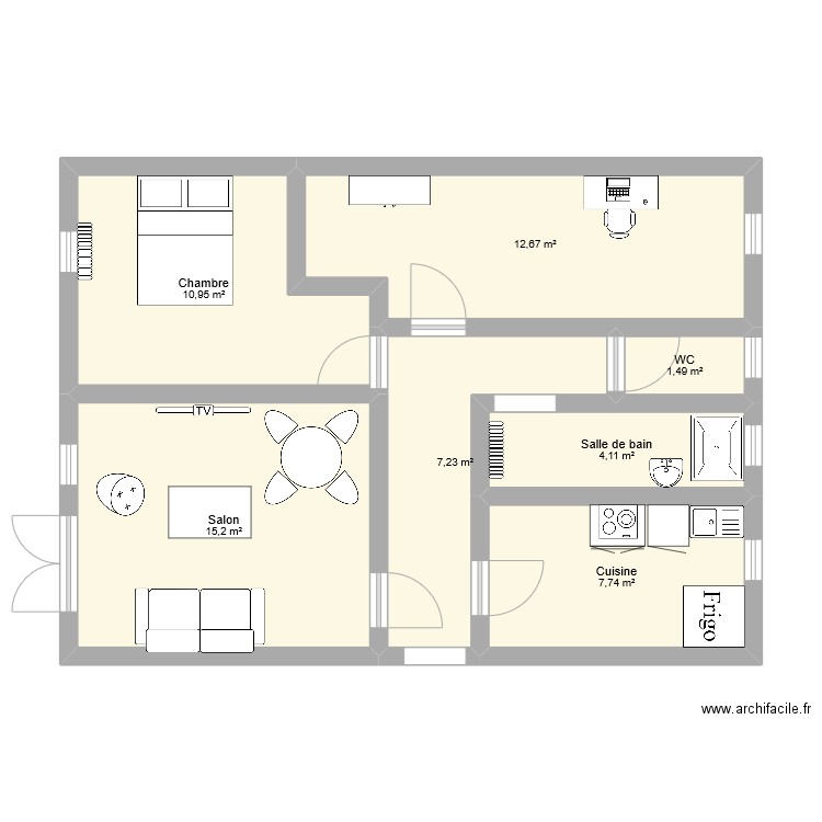 appart. Plan de 7 pièces et 59 m2