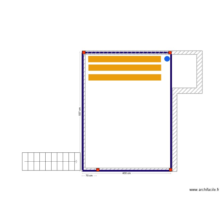 Ortais. Plan de 1 pièce et 2 m2