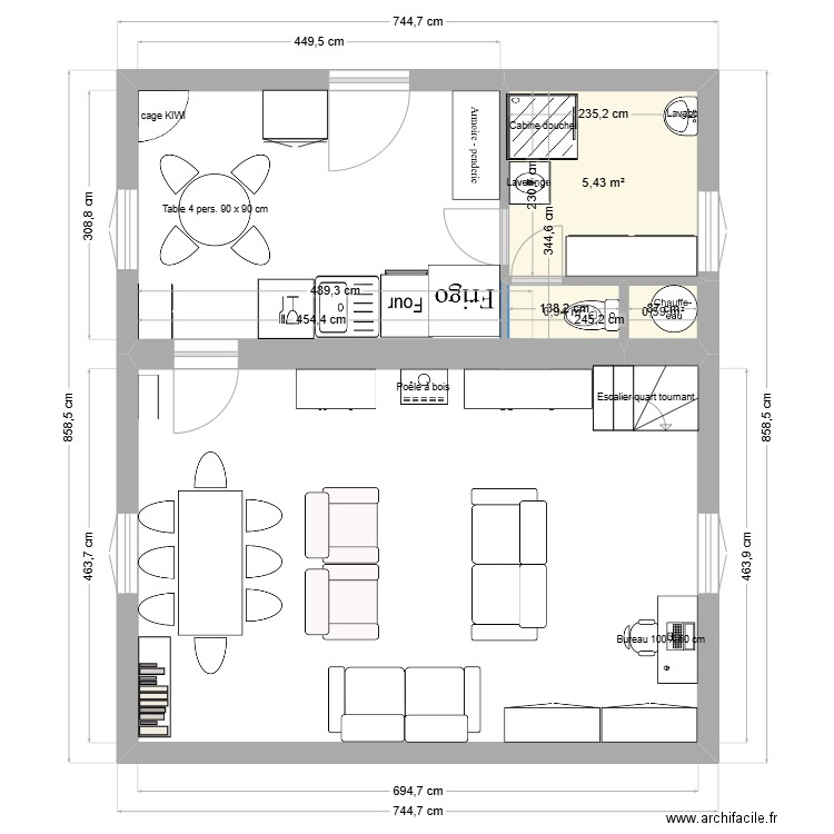 maison rdc. Plan de 3 pièces et 7 m2