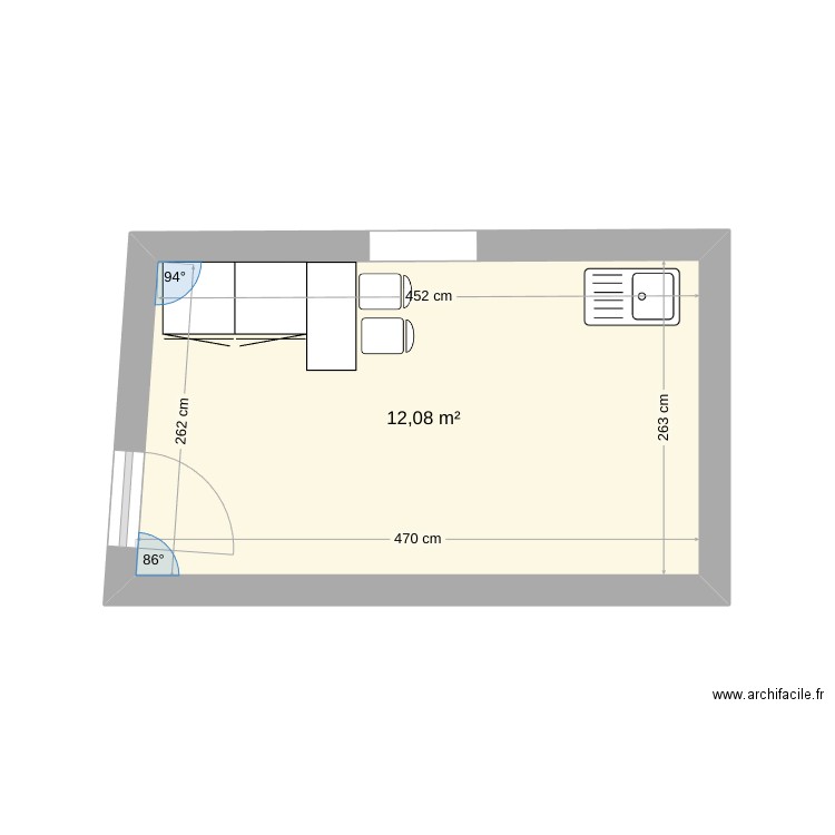 Cuisine1. Plan de 1 pièce et 12 m2