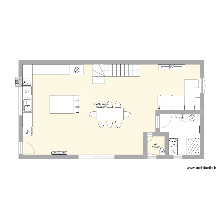 maison. Plan de 2 pièces et 62 m2