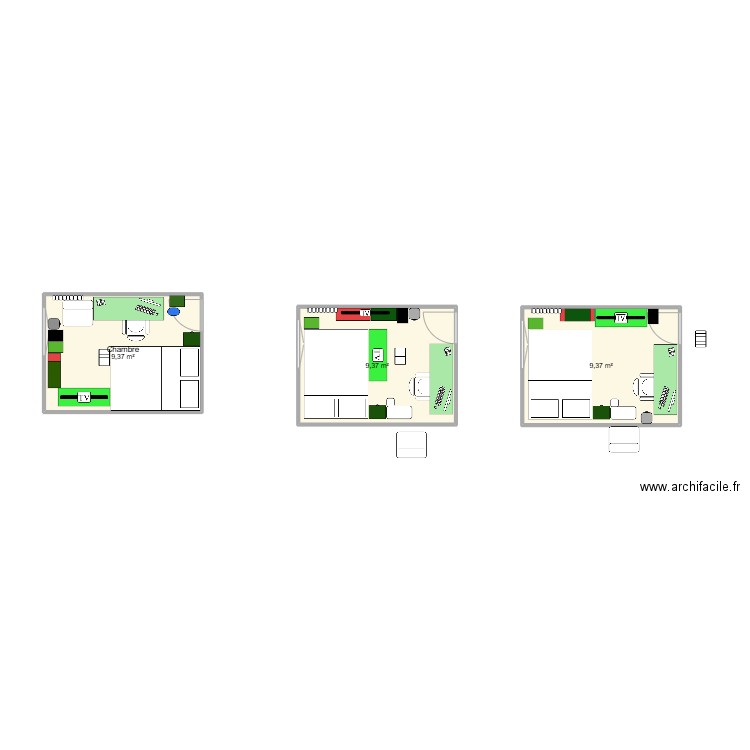 Chambre. Plan de 3 pièces et 28 m2