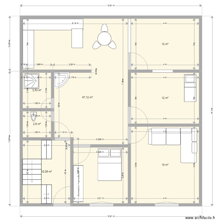 BLAN DARI. Plan de 7 pièces et 106 m2