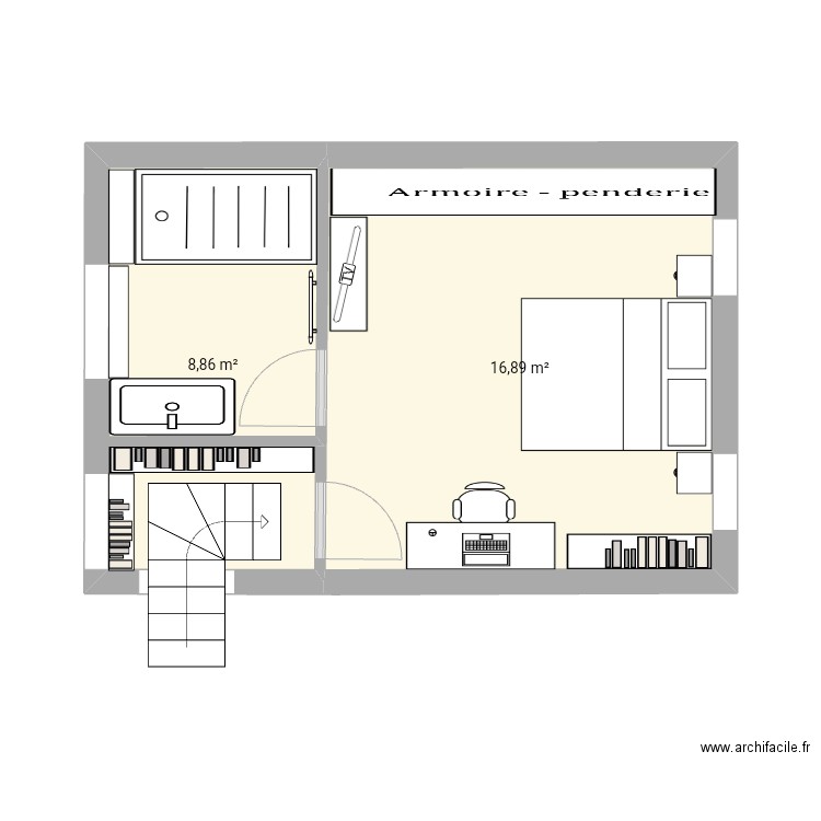 ExtensionTomBene. Plan de 2 pièces et 26 m2