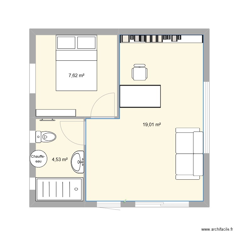 Studio Bois. Plan de 3 pièces et 31 m2