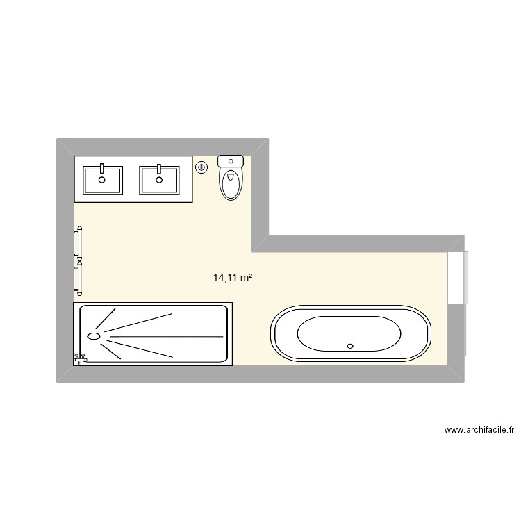 Chambre de Bain . Plan de 1 pièce et 14 m2