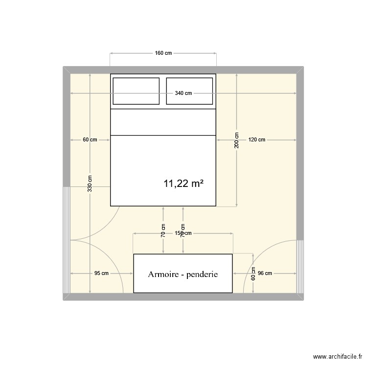 Chambre. Plan de 1 pièce et 11 m2