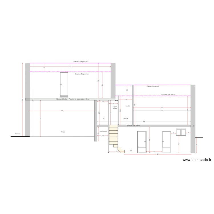 Projet RDF_Coupe Extension_5_avec escalier cave. Plan de 0 pièce et 0 m2