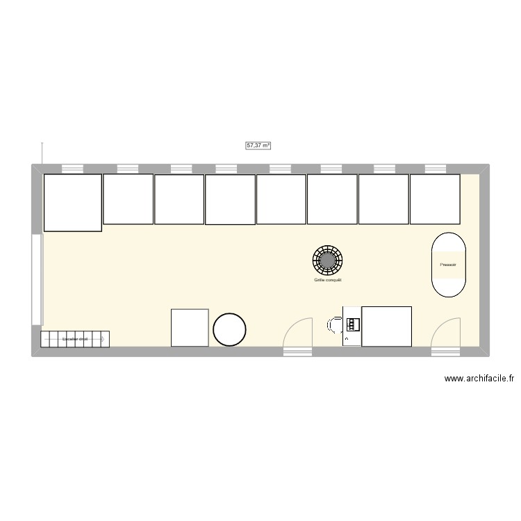 Cuverie. Plan de 1 pièce et 57 m2