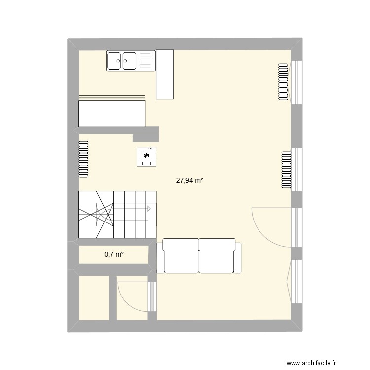 plan salon salle à manger. Plan de 2 pièces et 29 m2