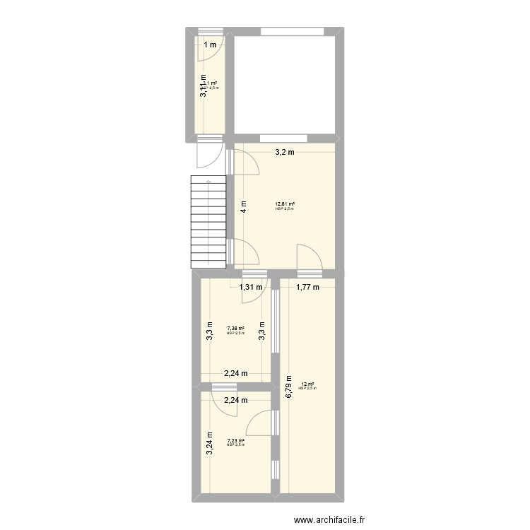 33 victoire. Plan de 5 pièces et 43 m2