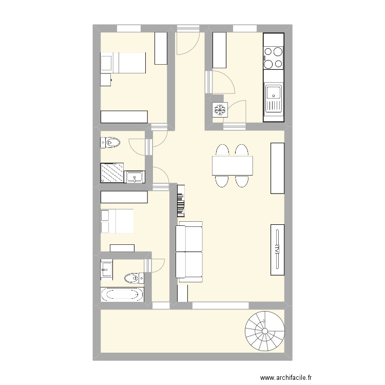 A214. Plan de 7 pièces et 66 m2