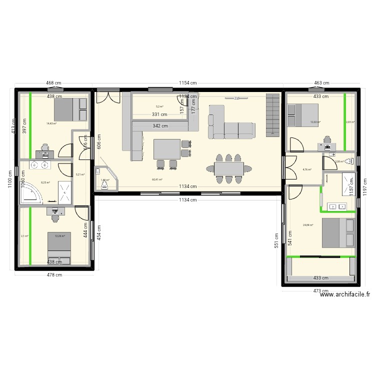 Maison u 150m2. Plan de 13 pièces et 250 m2