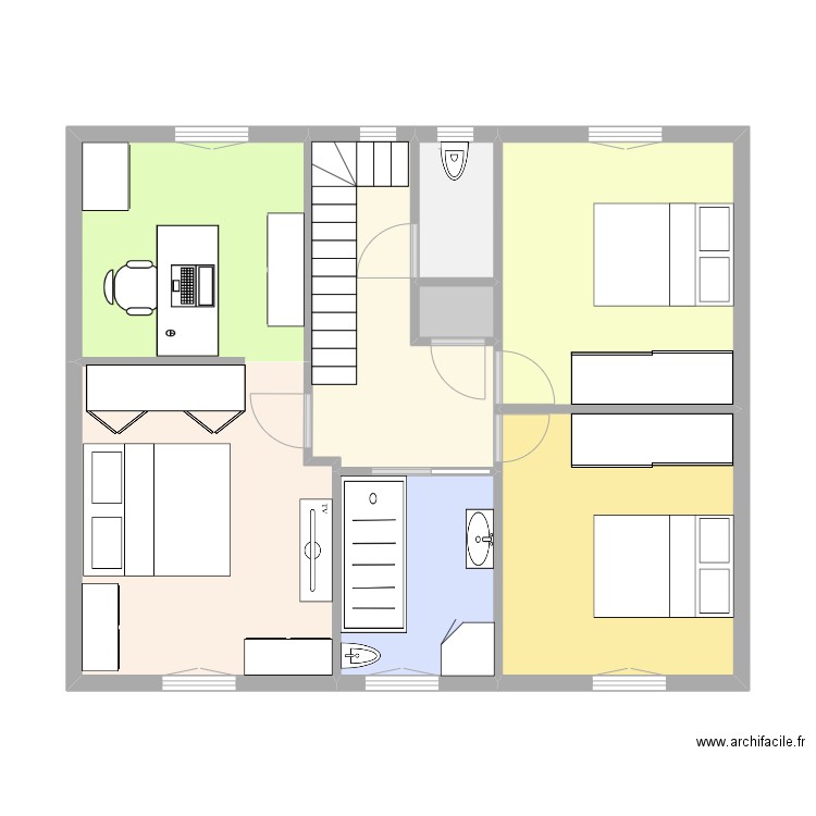 Haut. Plan de 8 pièces et 61 m2