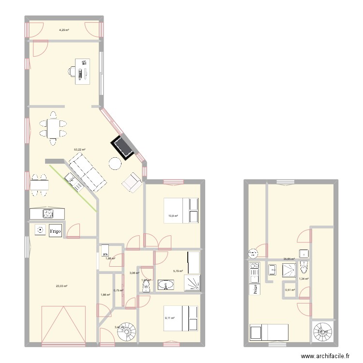 carette. Plan de 16 pièces et 157 m2