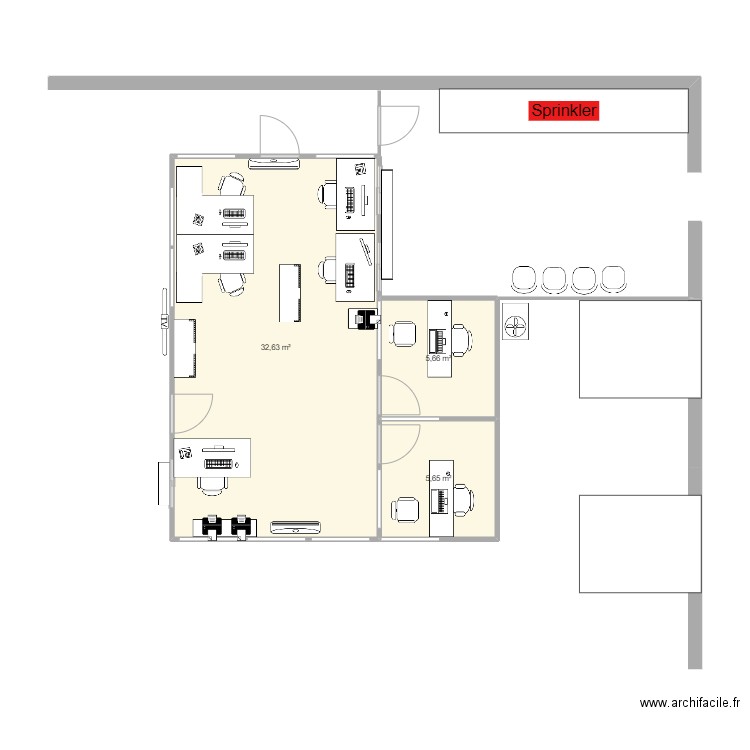 Bureau Reception IDC23 2024-11. Plan de 3 pièces et 44 m2