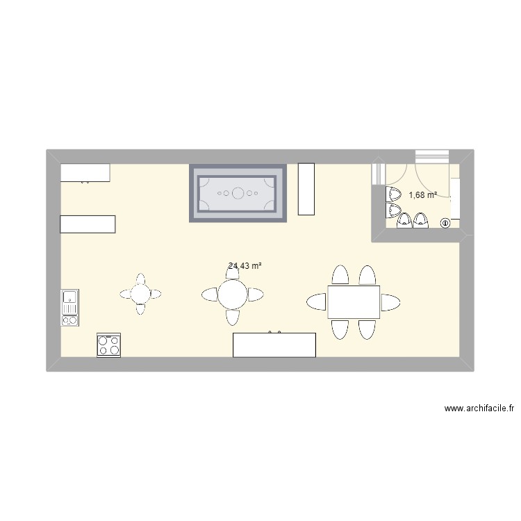 PE ruilhe. Plan de 2 pièces et 26 m2