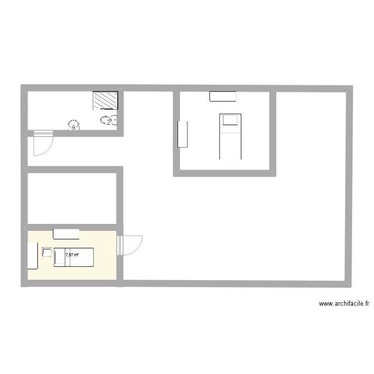 institut. Plan de 1 pièce et 8 m2