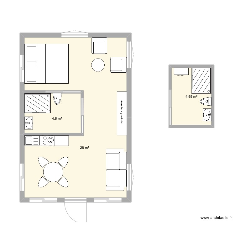 PLAN DOUBLE B. Plan de 3 pièces et 37 m2