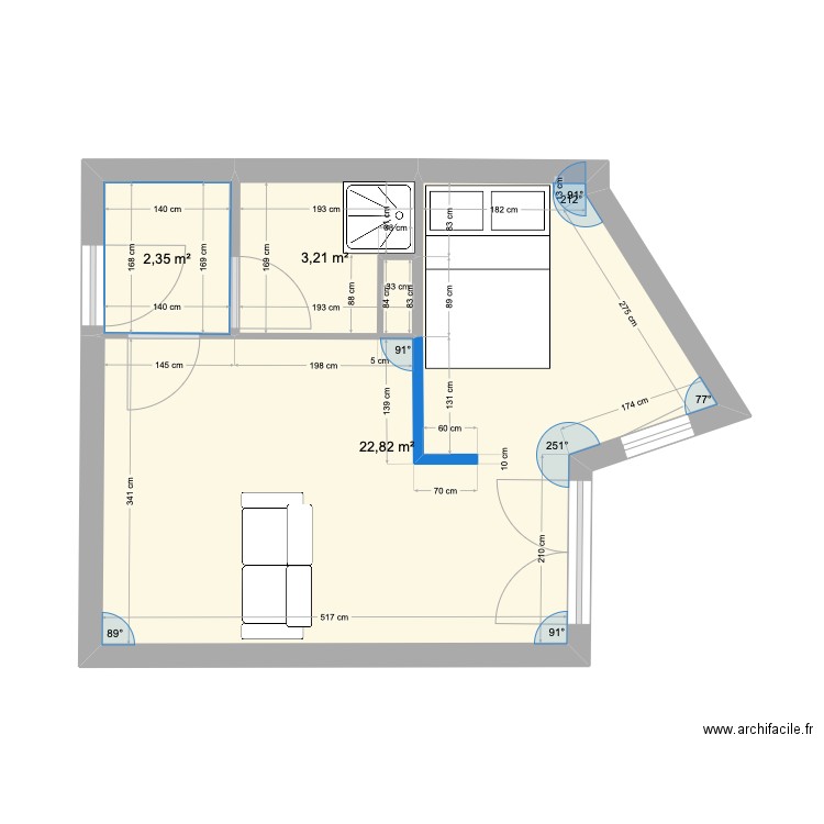 Verdun. Plan de 3 pièces et 28 m2