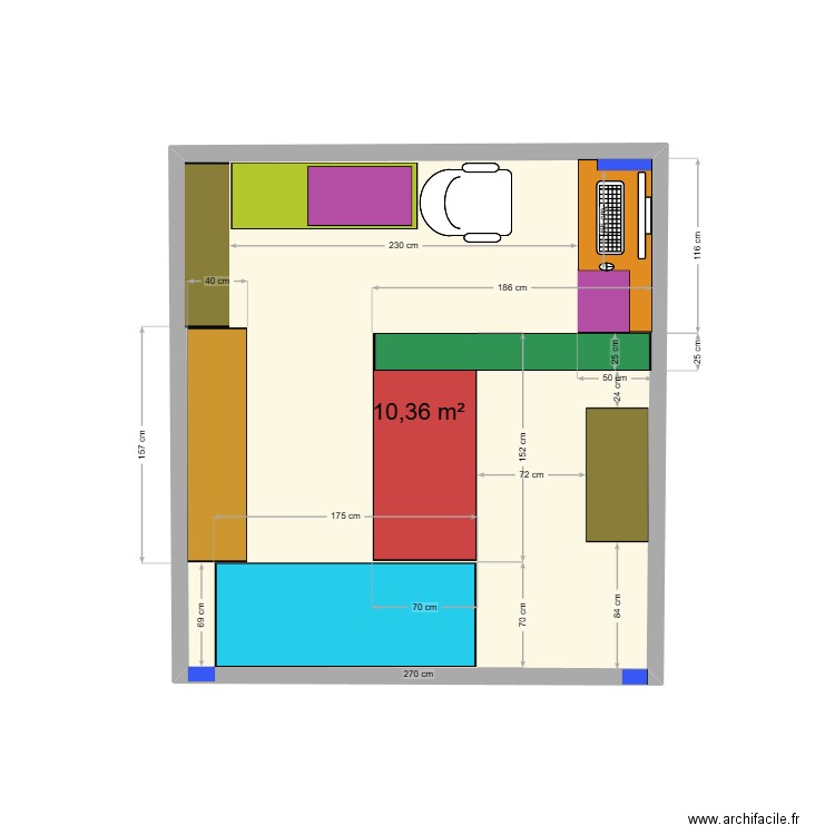 Mssalah 005. Plan de 1 pièce et 10 m2