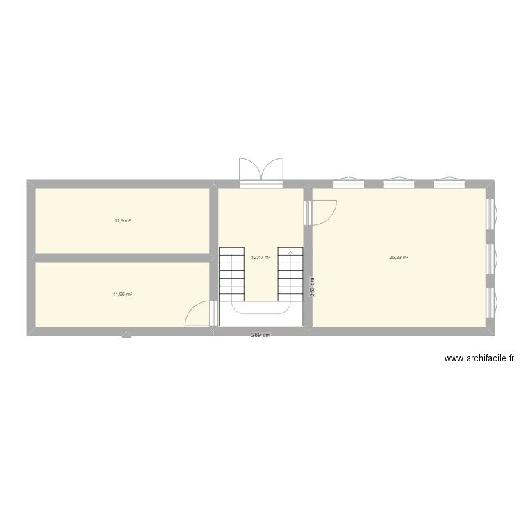 RDC. Plan de 4 pièces et 62 m2