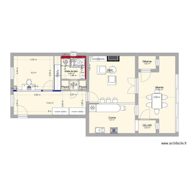 CABRERA RDC 2e option. Plan de 13 pièces et 71 m2