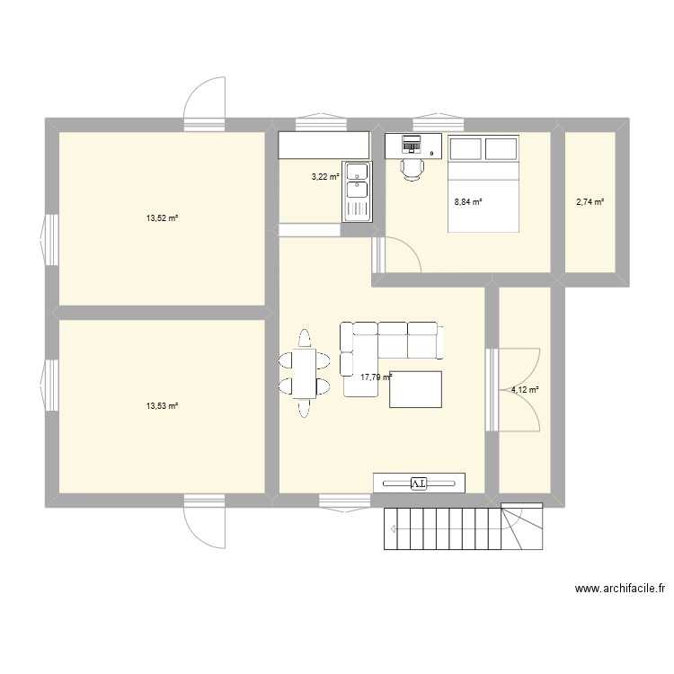 tragno npaty. Plan de 7 pièces et 64 m2