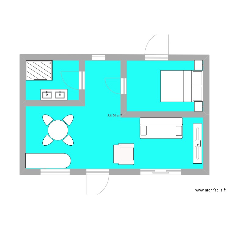 Clovis RDC. Plan de 1 pièce et 35 m2