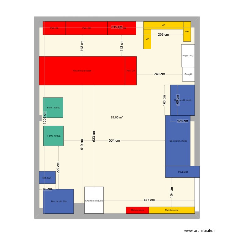 Hall pilote Final. Plan de 1 pièce et 82 m2