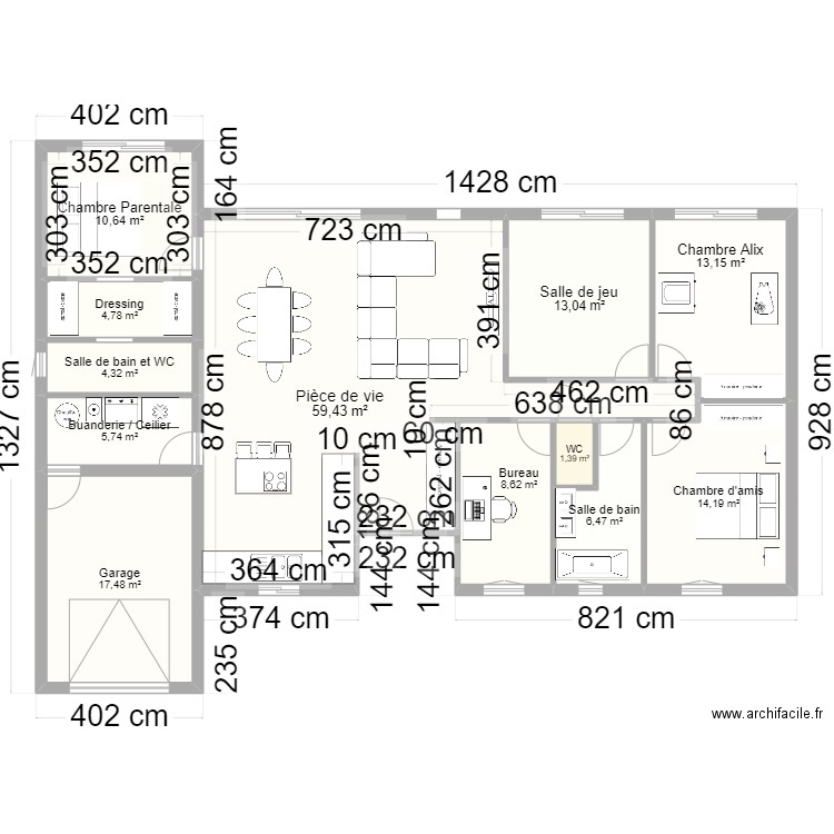 Maison r+1. Plan de 12 pièces et 159 m2