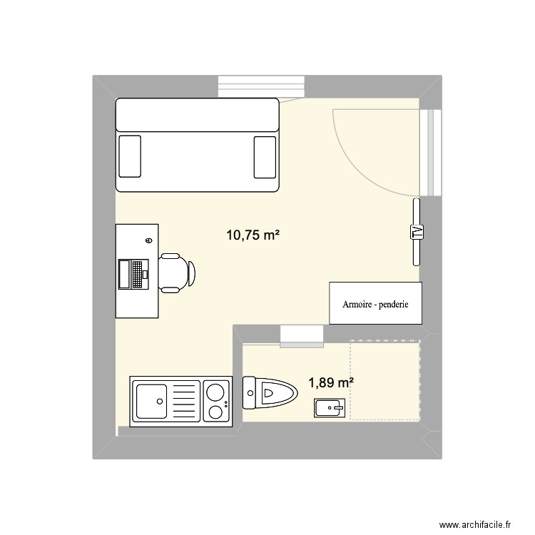 STUDIO 13m2. Plan de 2 pièces et 13 m2