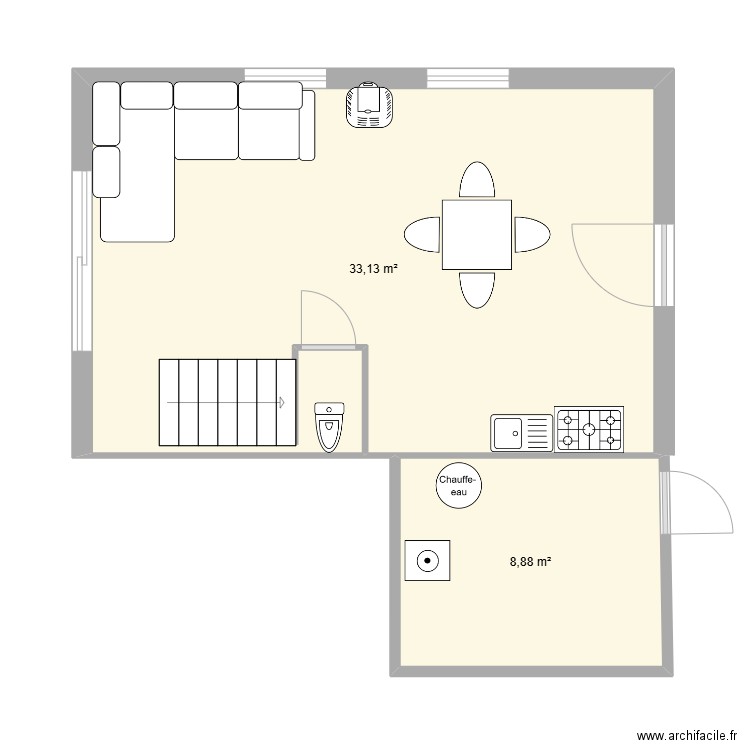 maison avant extension. Plan de 2 pièces et 42 m2