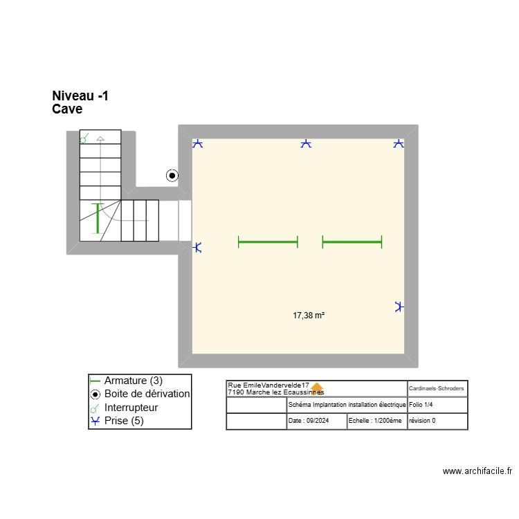 N -1. Plan de 1 pièce et 17 m2