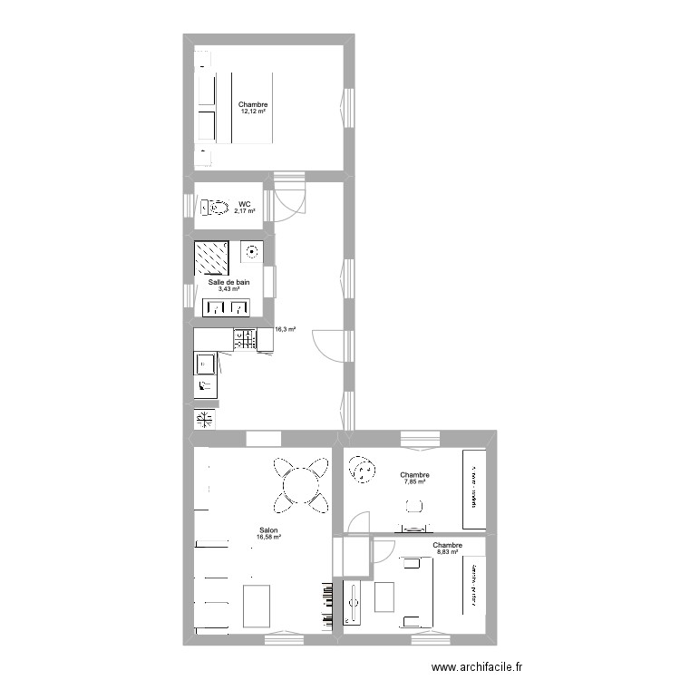 Maison. Plan de 7 pièces et 67 m2