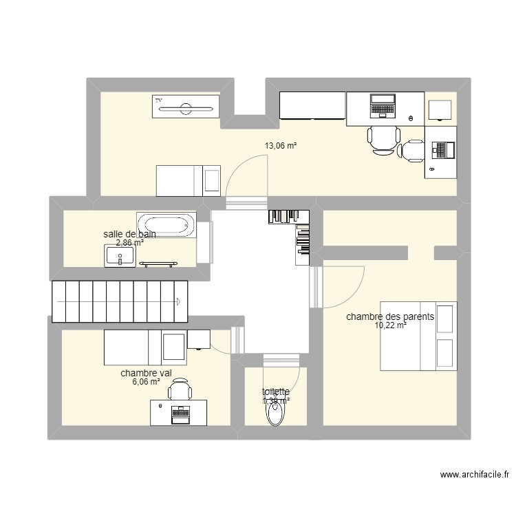 maison. Plan de 5 pièces et 34 m2