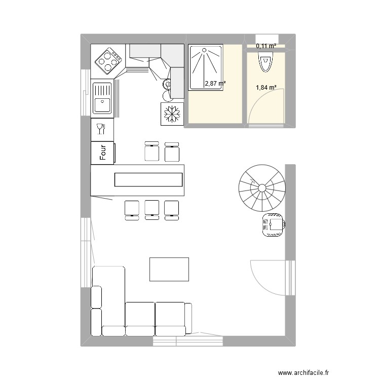 cuisine. Plan de 3 pièces et 5 m2